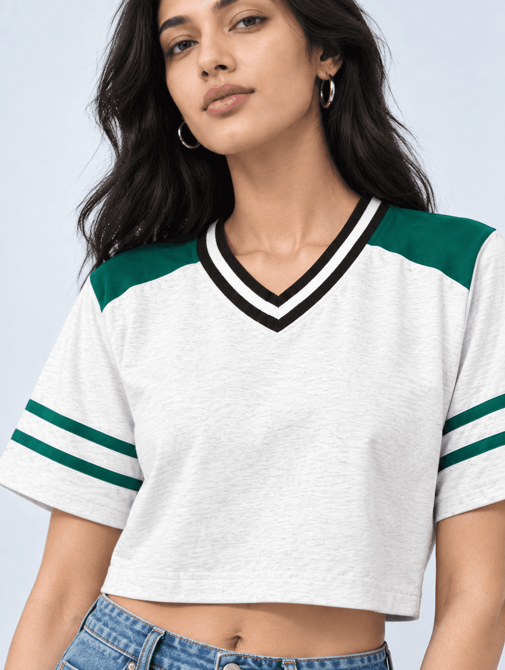 Green Varsity Crop Top in Transformative Teal — detail view