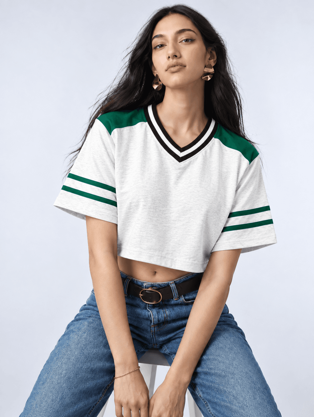 Green Varsity Crop Top in Transformative Teal — front view