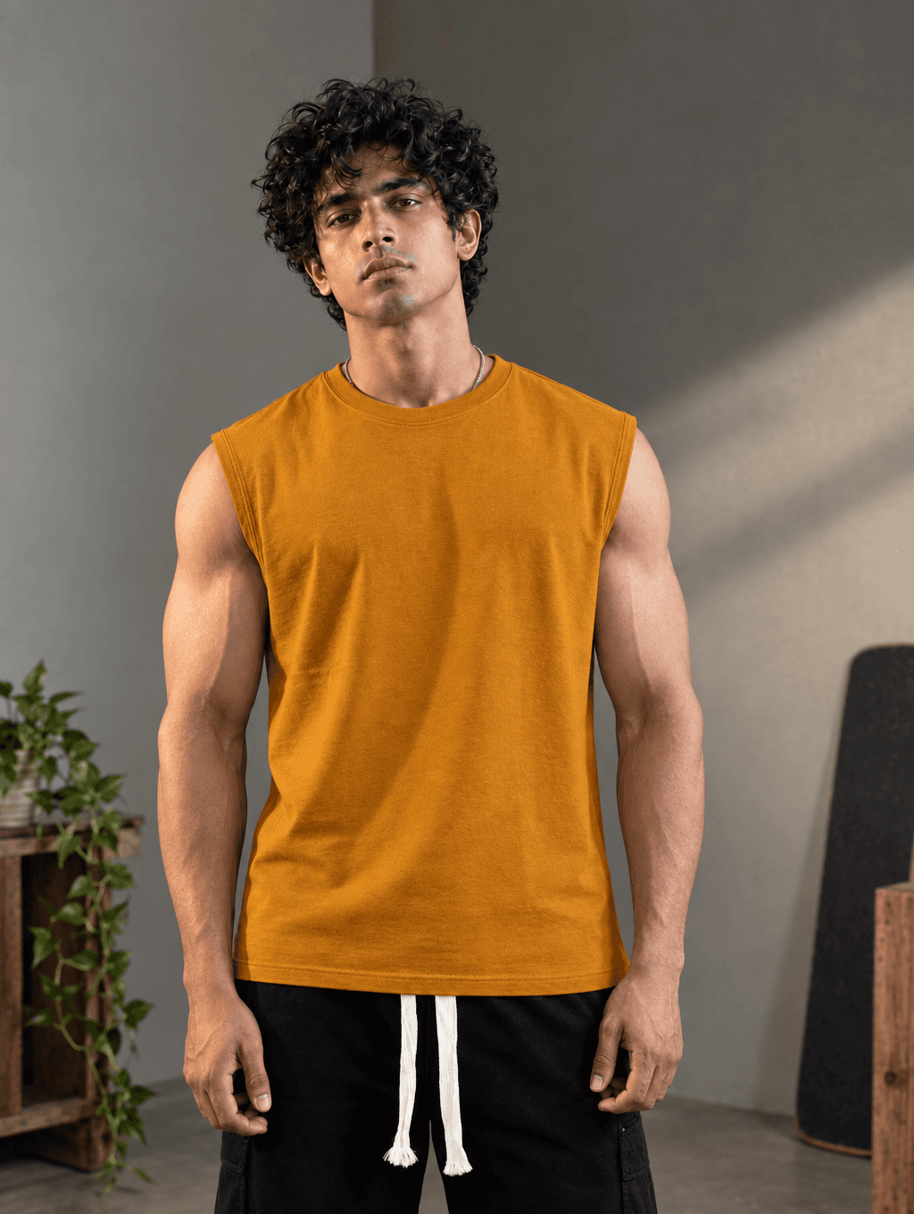 Orange Muscle Tee in Adobe Orange — front view